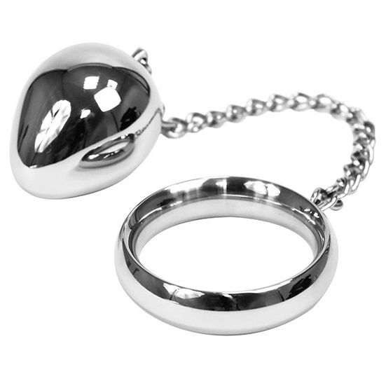 Metal Hard Cock Ring with Chain and Metal Ball - Image 6
