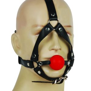 Leather Head Harness with Red Silicone Ball