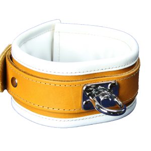 Brown and White Leather Collar with Swivel