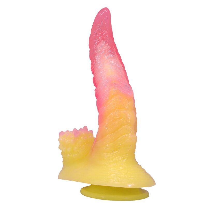 Power Monsters – Ripplied Monster Fantasy Dildo With Suction Cup 22.5 cm Ø 5.5 cm Pink & Yellow